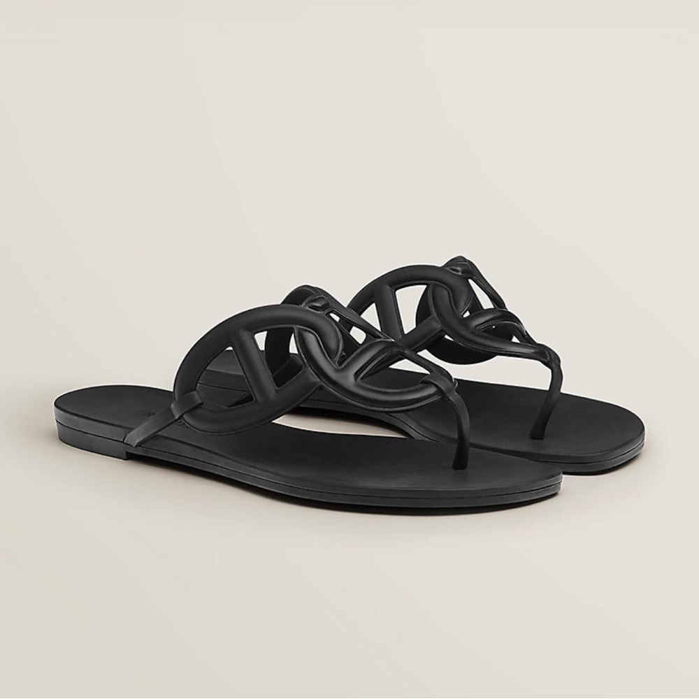AUTHENTIC HERMES Egerie Sandal BLACK SZ 37 or 7- BRAND NEW and hard to find!